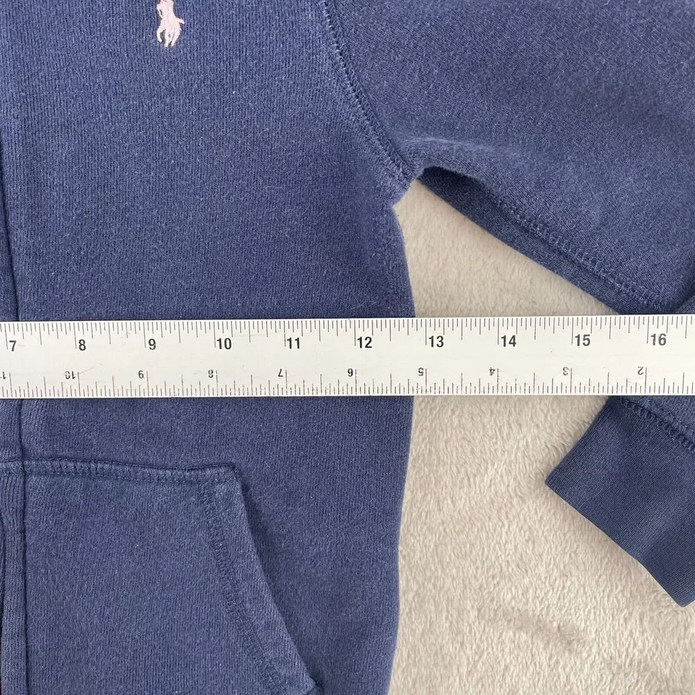 Polo Ralph‎ Lauren Hoodie Kids 6 Navy Blue Full Zip Pink Pony Long Sleeve Preppy